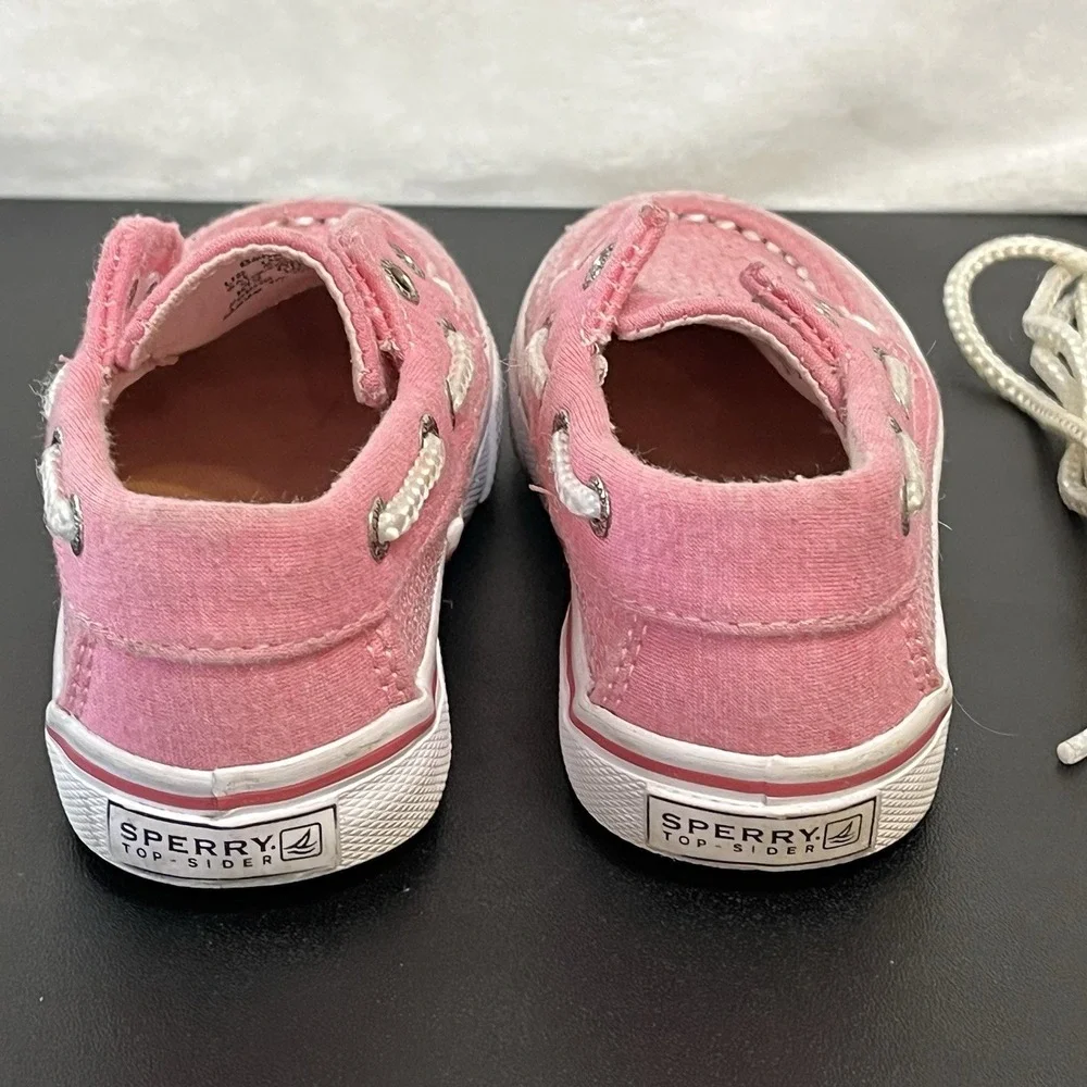 Sperry Topsider Size 6M Girls Boat Shoes Bahama Pink Sequin Toddler Slip On Tie